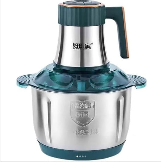 meat grinder and mincer that minces and grinds meat, vegetables, and spices.