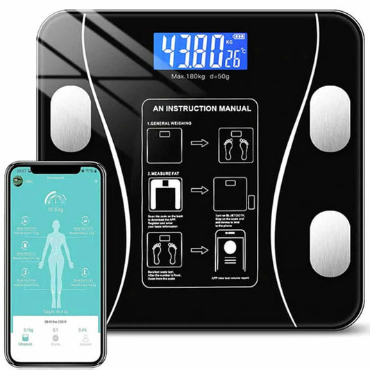Smart Bluetooth Body Fat Scale with Body Composition Analyzer and Smartphone App- Black