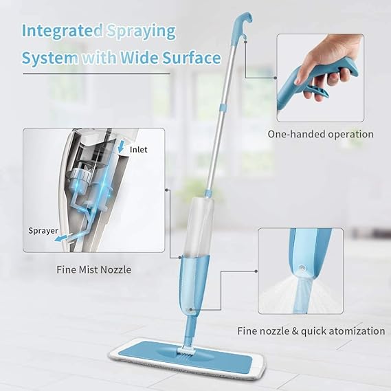 Rylan Stainless Steel Microfiber Floor Cleaning Spray Mop with Removable Washable Cleaning Pad and Integrated Water Spray Mechanism,