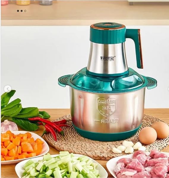 meat grinder and mincer that minces and grinds meat, vegetables, and spices.