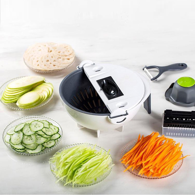 9 in 1 Multifunction Vegetable Cutter With Drain Basket Magic Rotate Vegetable Slicer Portable Chopper Grater